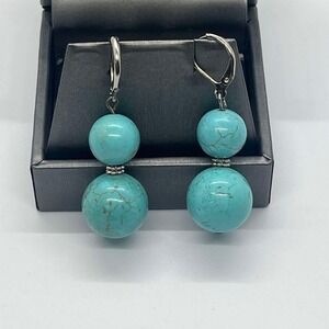 Native American Silver (toned?) Turquoise Dangle Earrings Not Marked Vintage